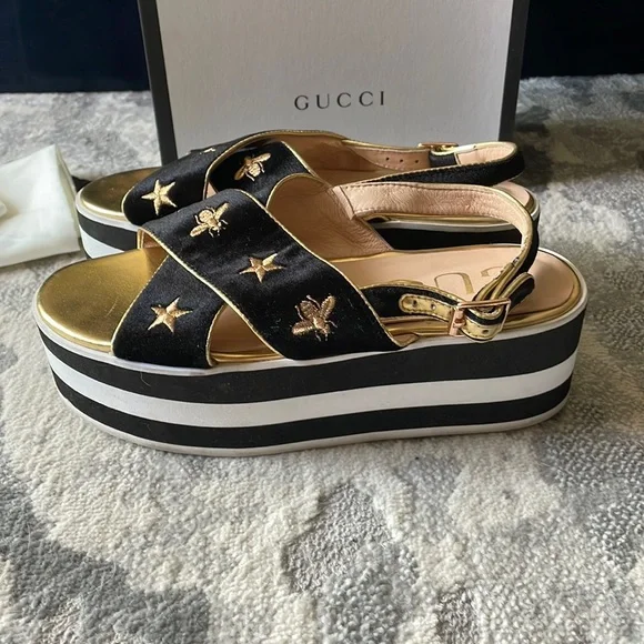 Gucci Black Velvet Platform Sandals Size 38